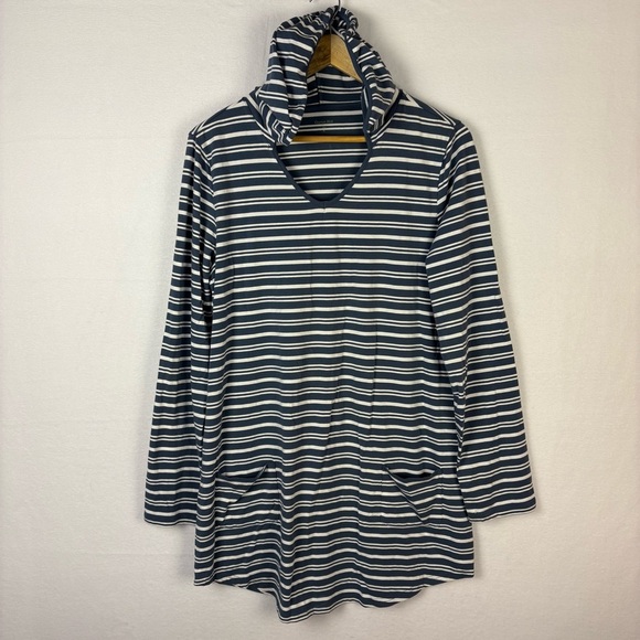 Garnet Hill Blue White Striped Tunic with Hood and Pockets - Picture 1 of 6